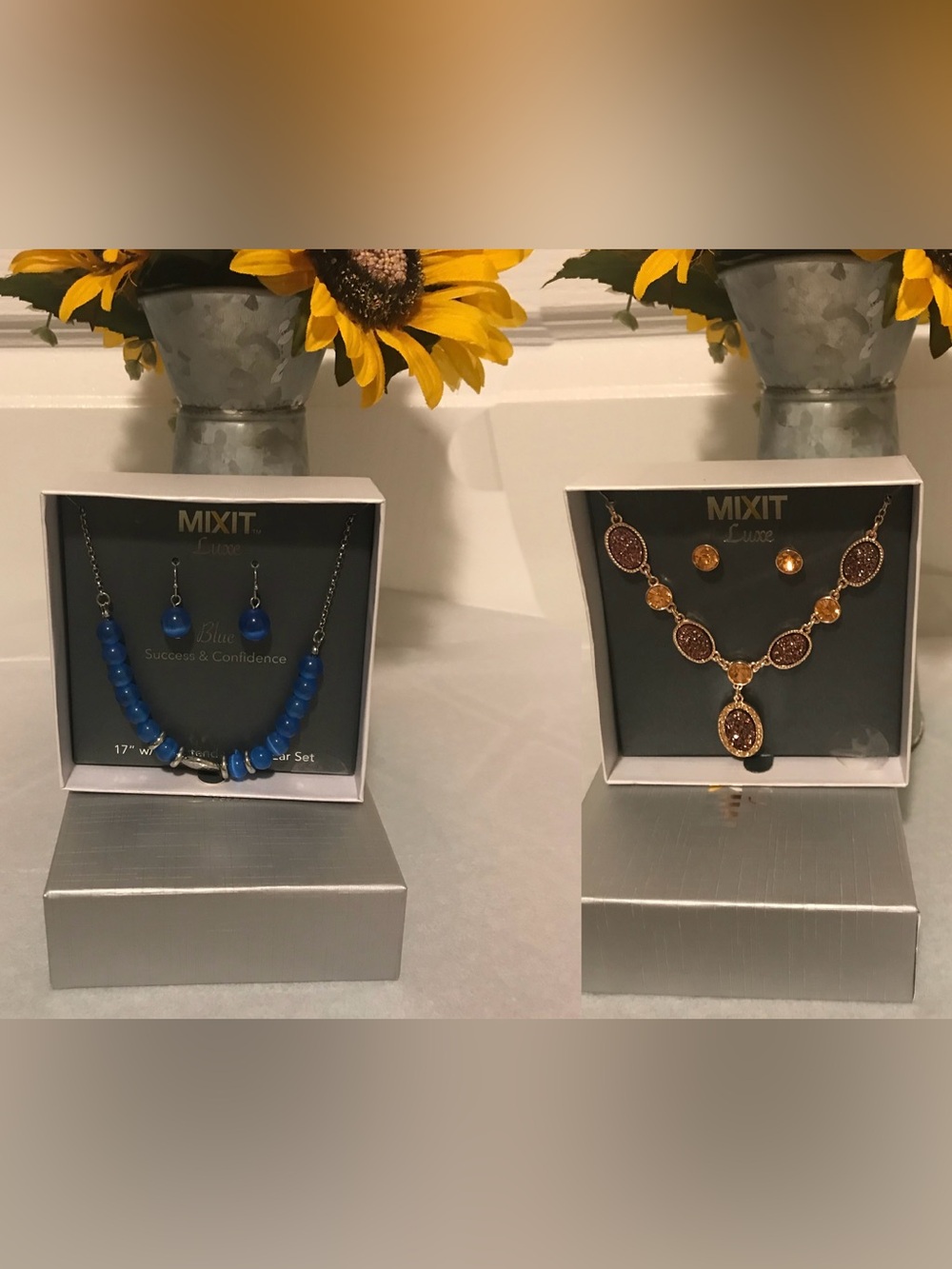 Mixit Blue Bead Necklace and Gold-Tone Pendant Set